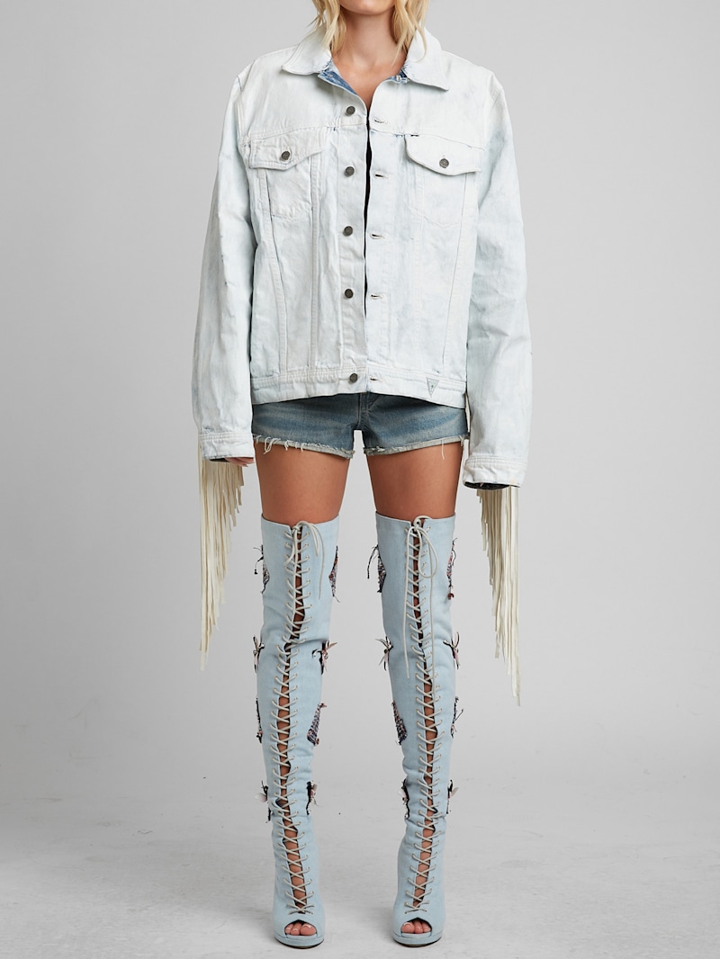 Painted Denim Fringe Jacket | GUESS