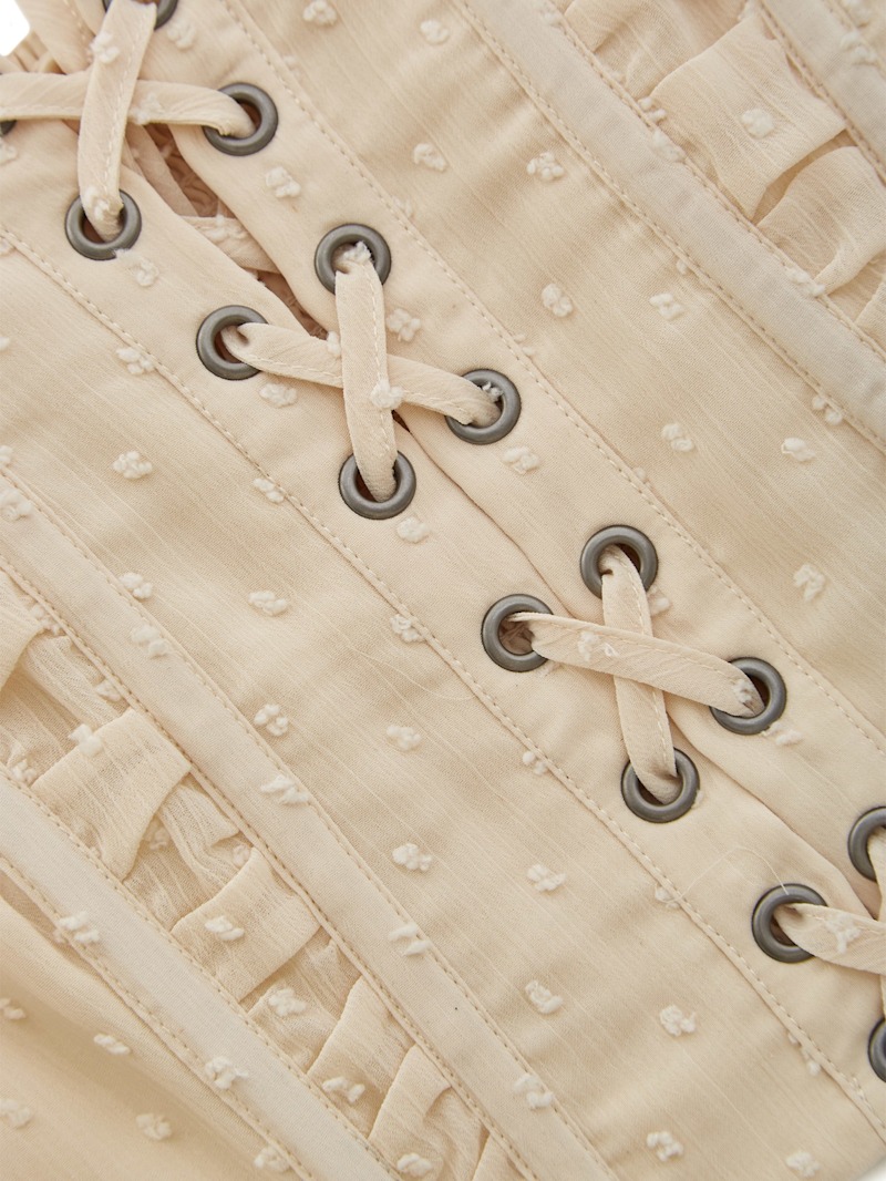 lace up layered corset（white,F） White Brocade Front Lace Double Bone Steampunk Gothic Waist