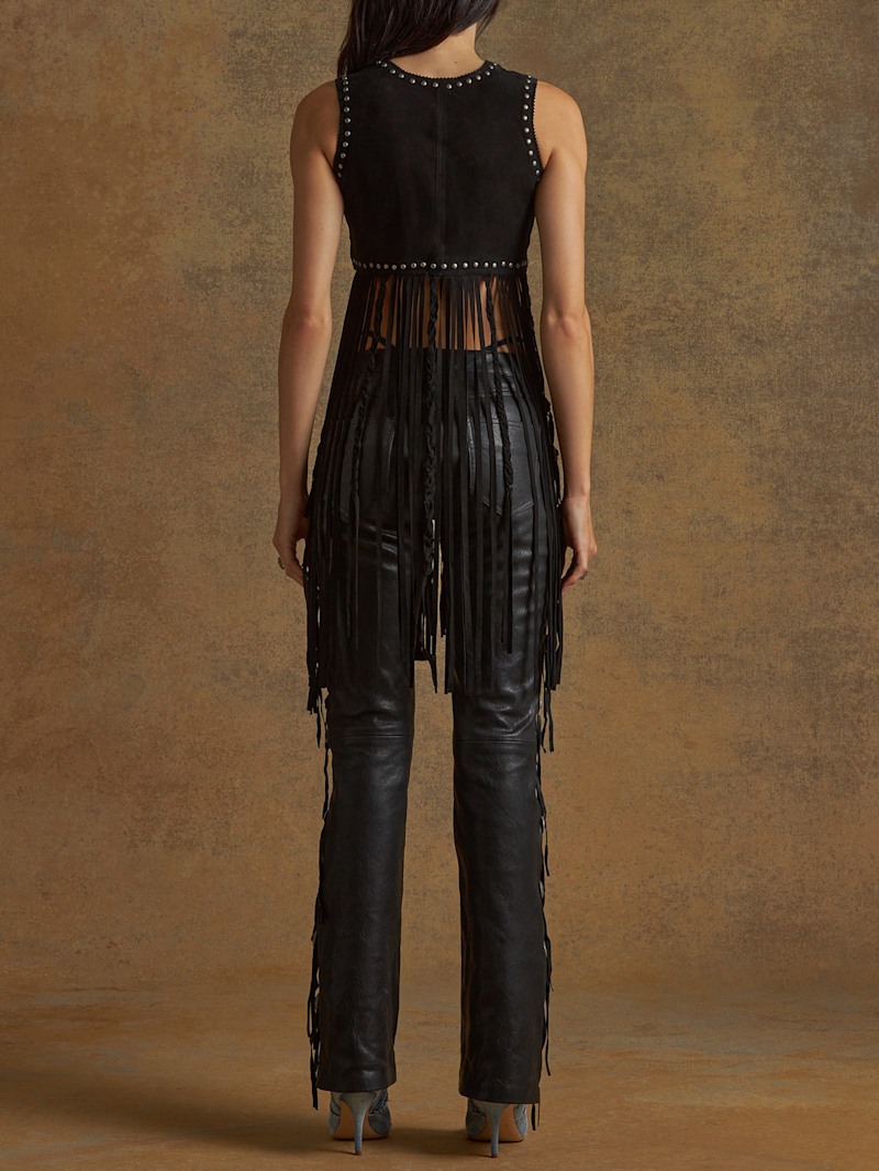 トップス NINE Fringe leather vest Women's Black Fringe Leather Vest | First Classics | Leather
