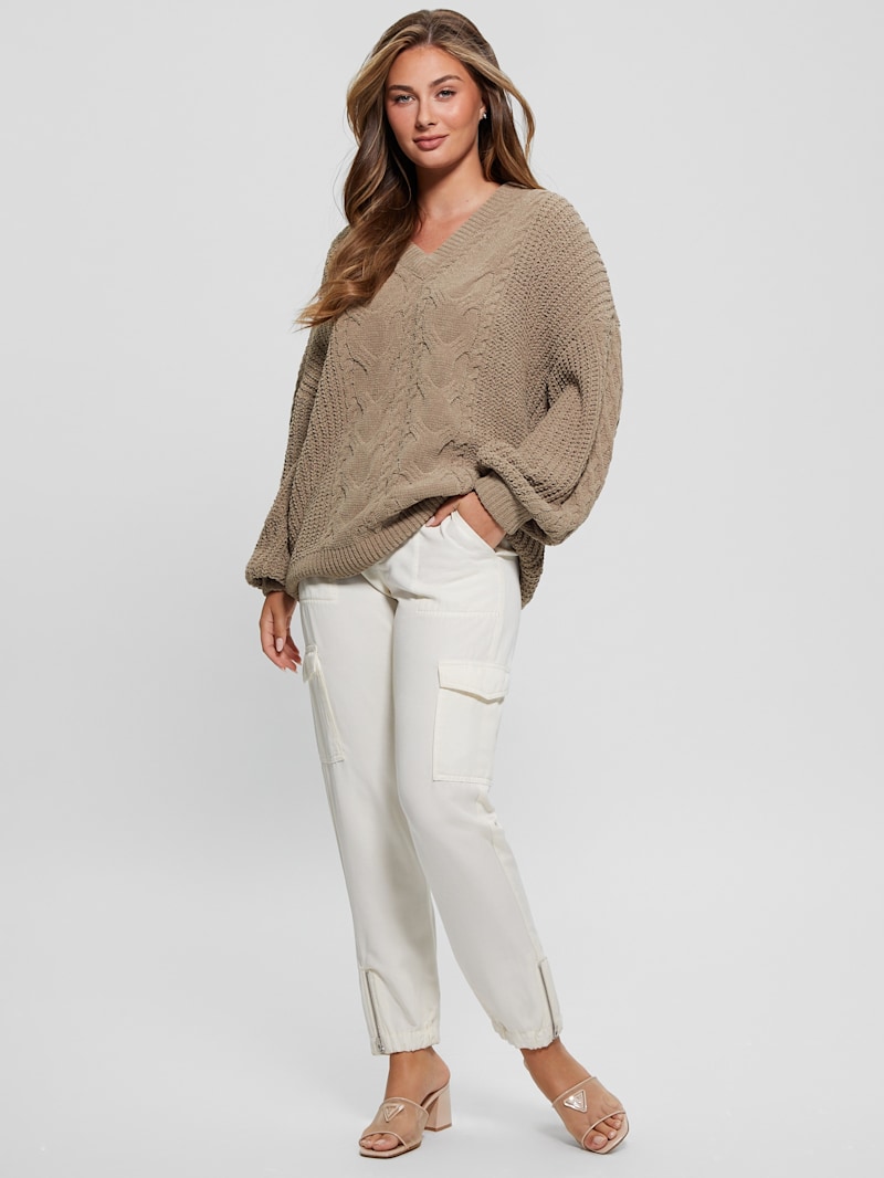 売れ筋商品|||ランズエンド ニット&セーター アウター レディース Women's Plus Size Aran Cable Crew Neck Sweater Champagne/deep sea gulf stripe 送料無料】 ランズエンド レディース ニット・セーター アウター