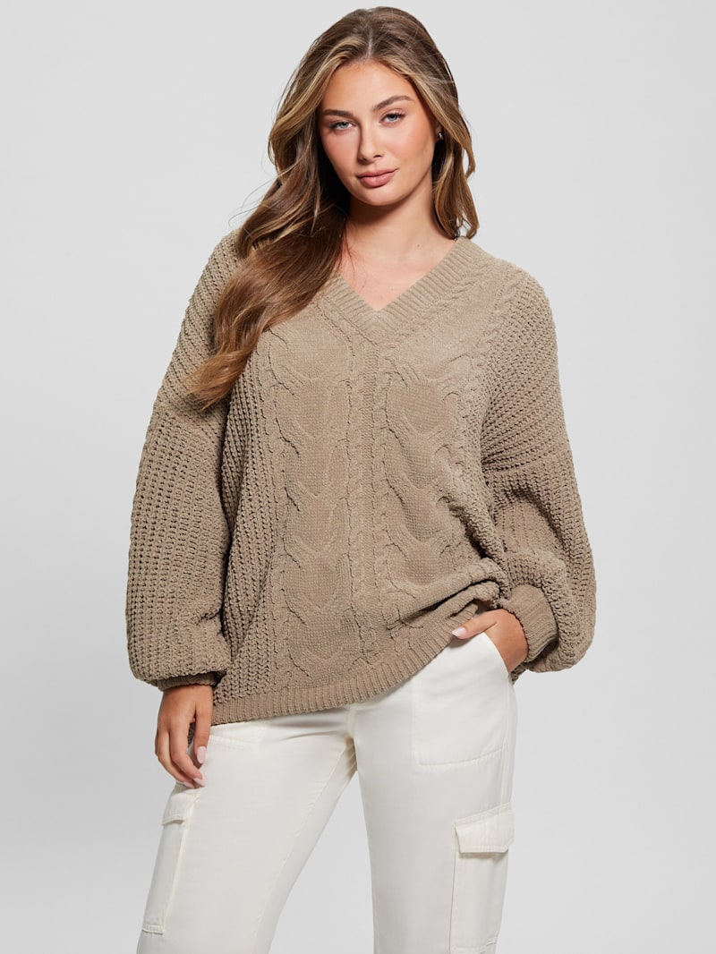 Aki Chenille Cable-Knit Sweater | GUESS Canada