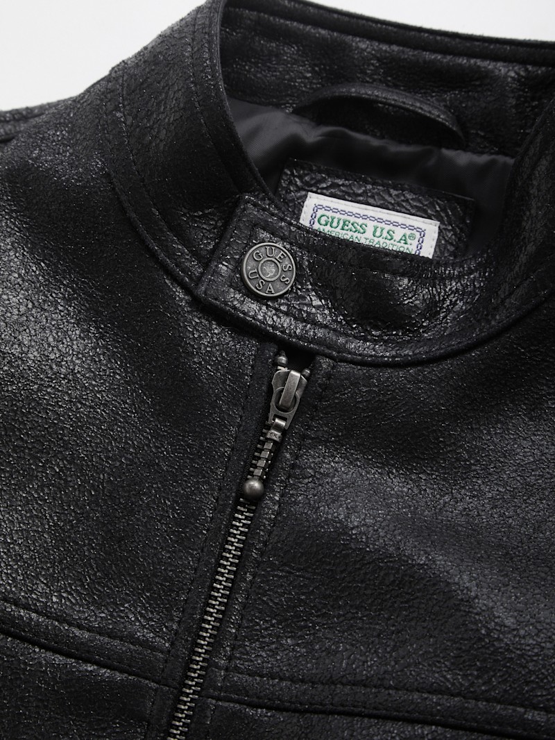 crackled leather moto jacket | GUESS