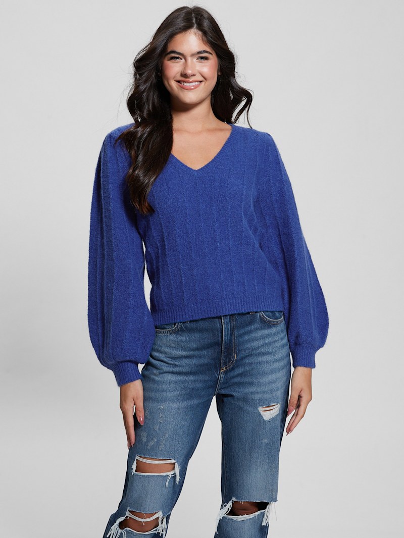 Madeline Textured V-Neck Sweater | GUESS