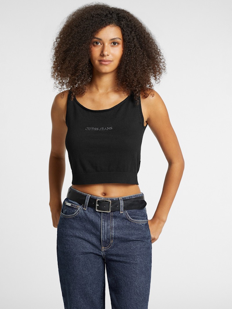 Silk and Wool-Blend Scoop Logo Sweater Tank | GUESS