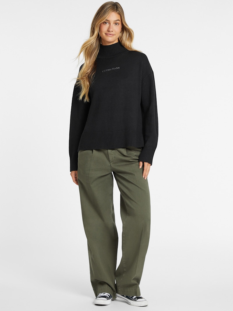 ELECTRIC LOGO TURTLENECK SWEAT BLACK 上のみ Embroidered Logo Turtleneck Sweater | GUESS Canada