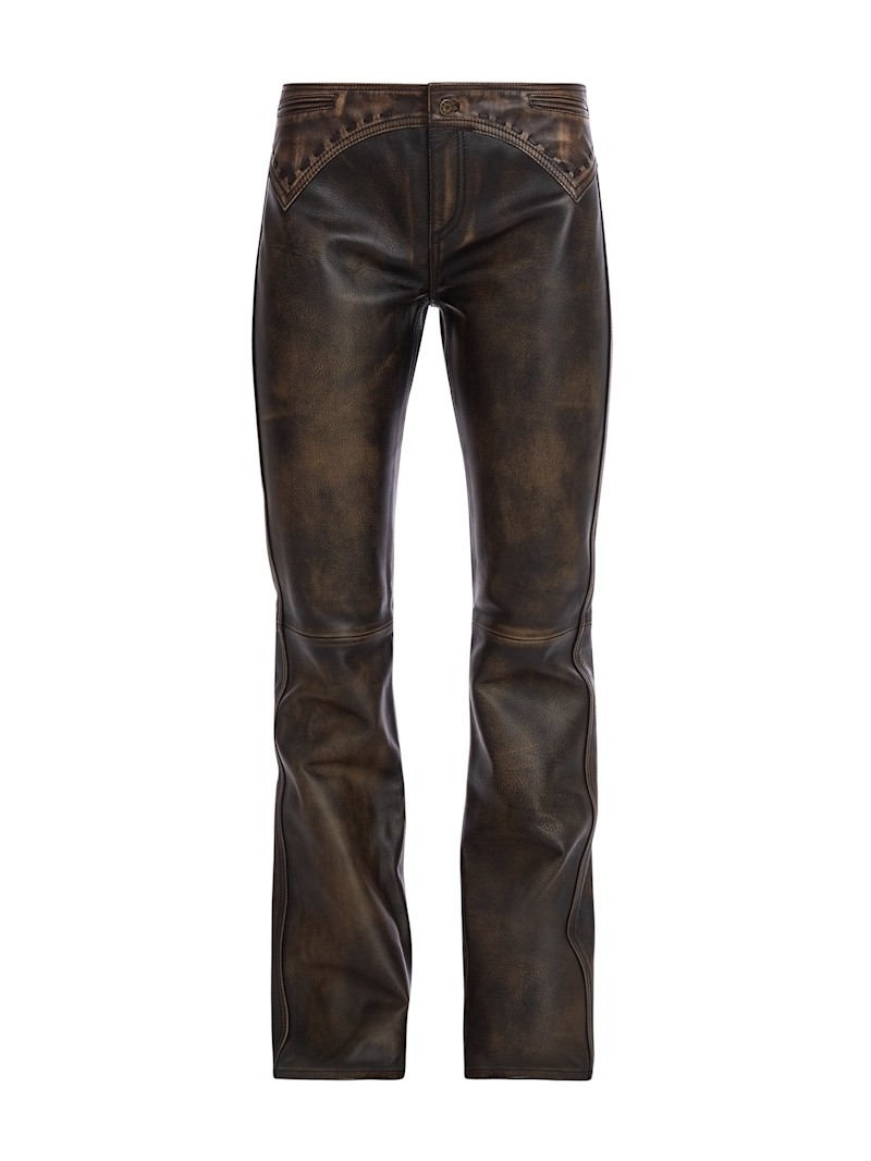colorblock leather flare pants | GUESS