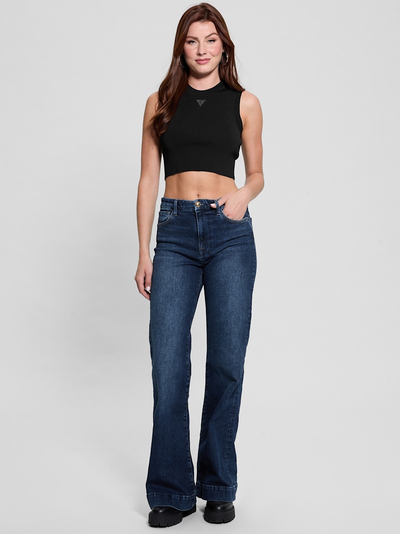 売れ筋商品|||ゲス カットソー トップス レディース Women's Alexia Cropped Rhinestone-Embellished Top Pure White Alexia Crop Tank