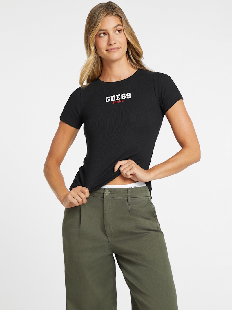 Slim Rib-Knit Embroidered Tee | GUESS