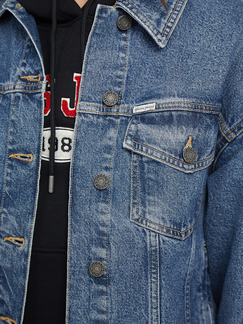 ジャケット・アウター GUESS WIND AND SEA OVERSIZE DEINM weed Guess Jacket Distressed Denim Palm Tree Trucker Jacket Men's