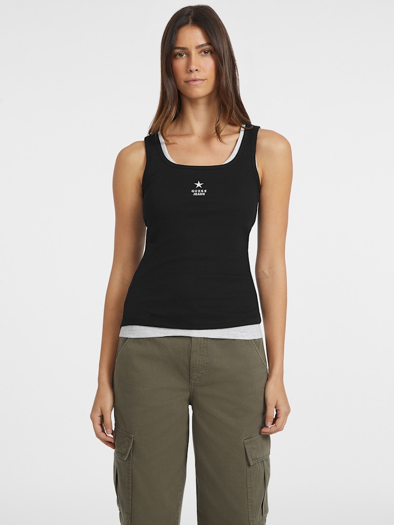 ゲス Guess 【 Embroidered Star Tank Top Women 】 ファッション レディースファッション トップス タンクトップ レディー Slim Embroidered Star Tank | GUESS Jeans