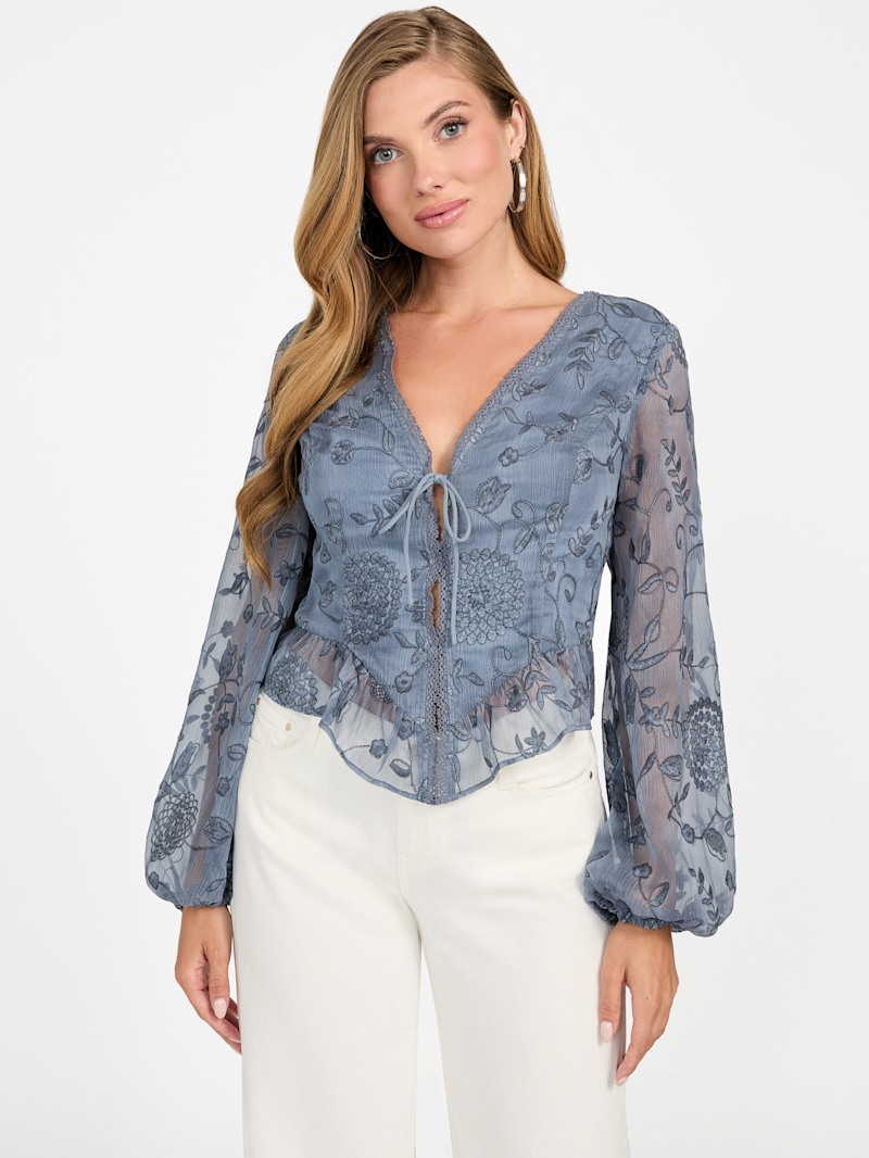 【P様】COMBINATION LACE TOP Seiah Tie-Front Top | GUESS