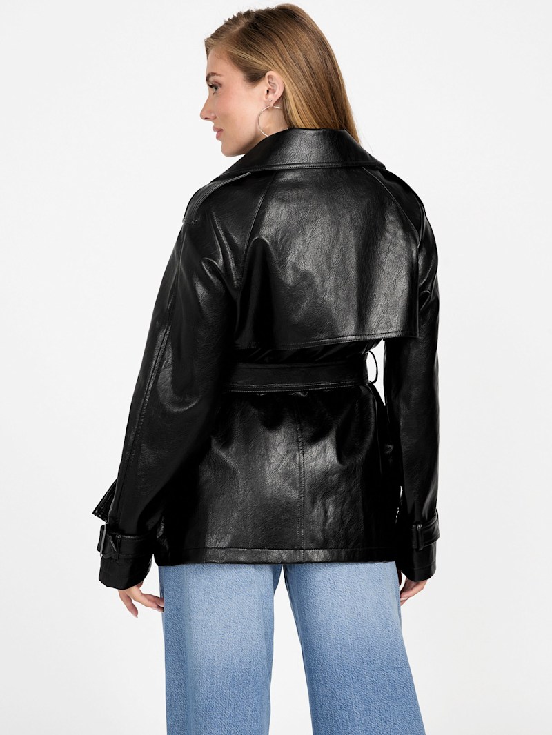 FAUX LEATHER TUCK ジャケット Black shirt in faux leather with a crackle effect - MSGM