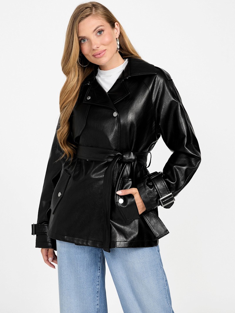 ジャケット・アウター YOKE Leather Double Breasted Coat M Double-Breasted Leather Trench Coat, Black (US, Alpha, X