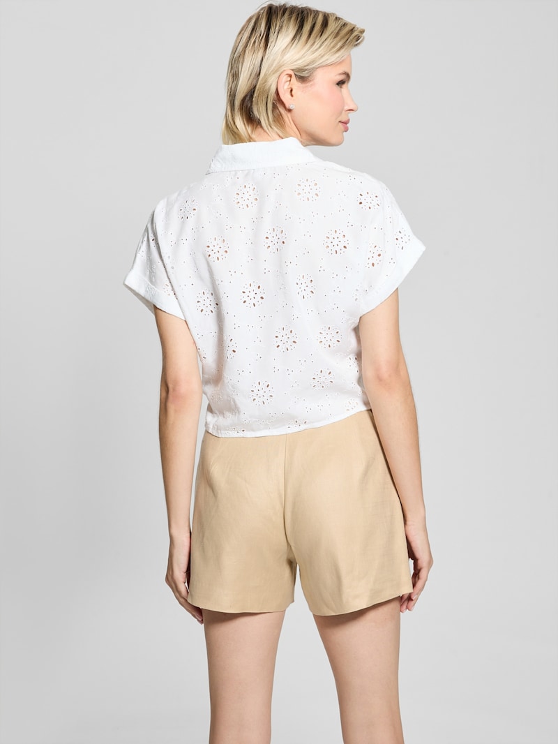 売れ筋商品|||ゲス カットソー トップス レディース Women's Brigitte Eyelet Tie-Front Cap-Sleeve Shirt Bodeguita Mid Eco Brigitte Eyelet Shirt | GUESS