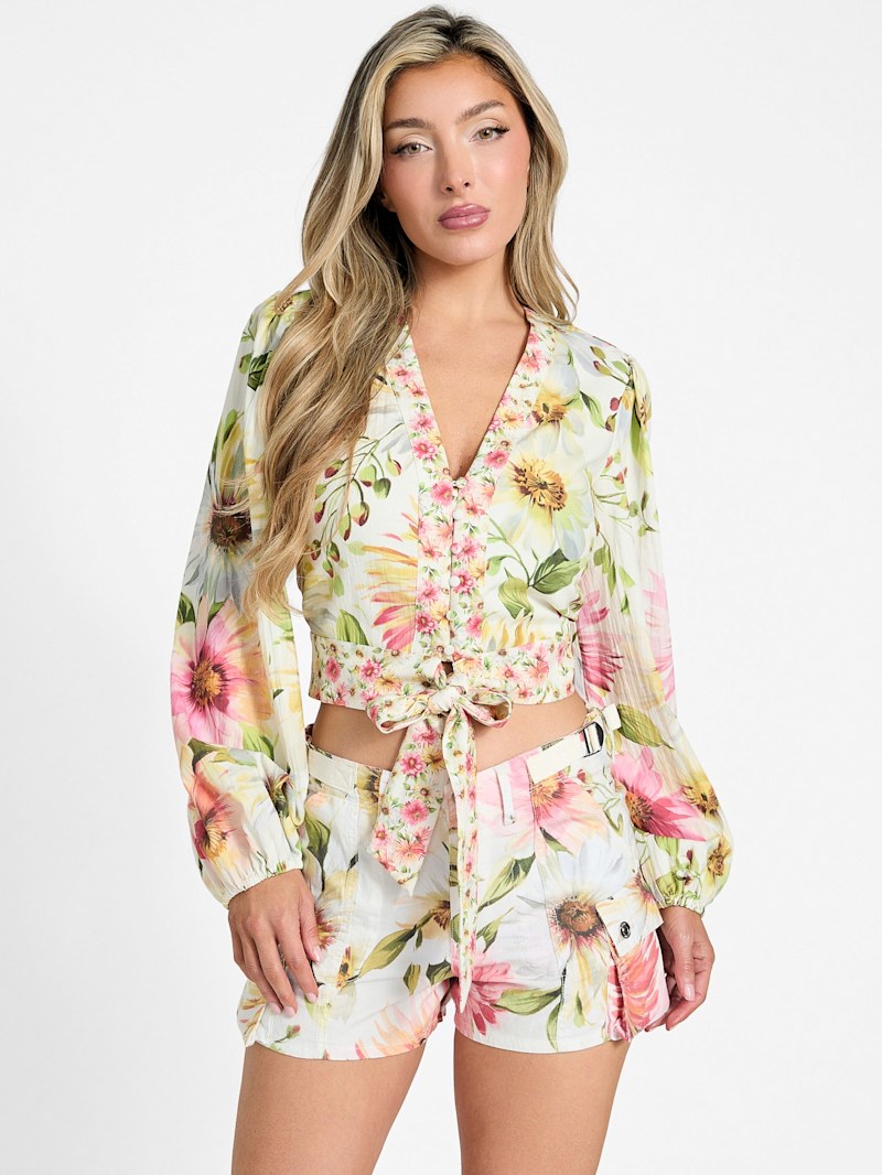 Colette V-Neck Bow Top | GUESS