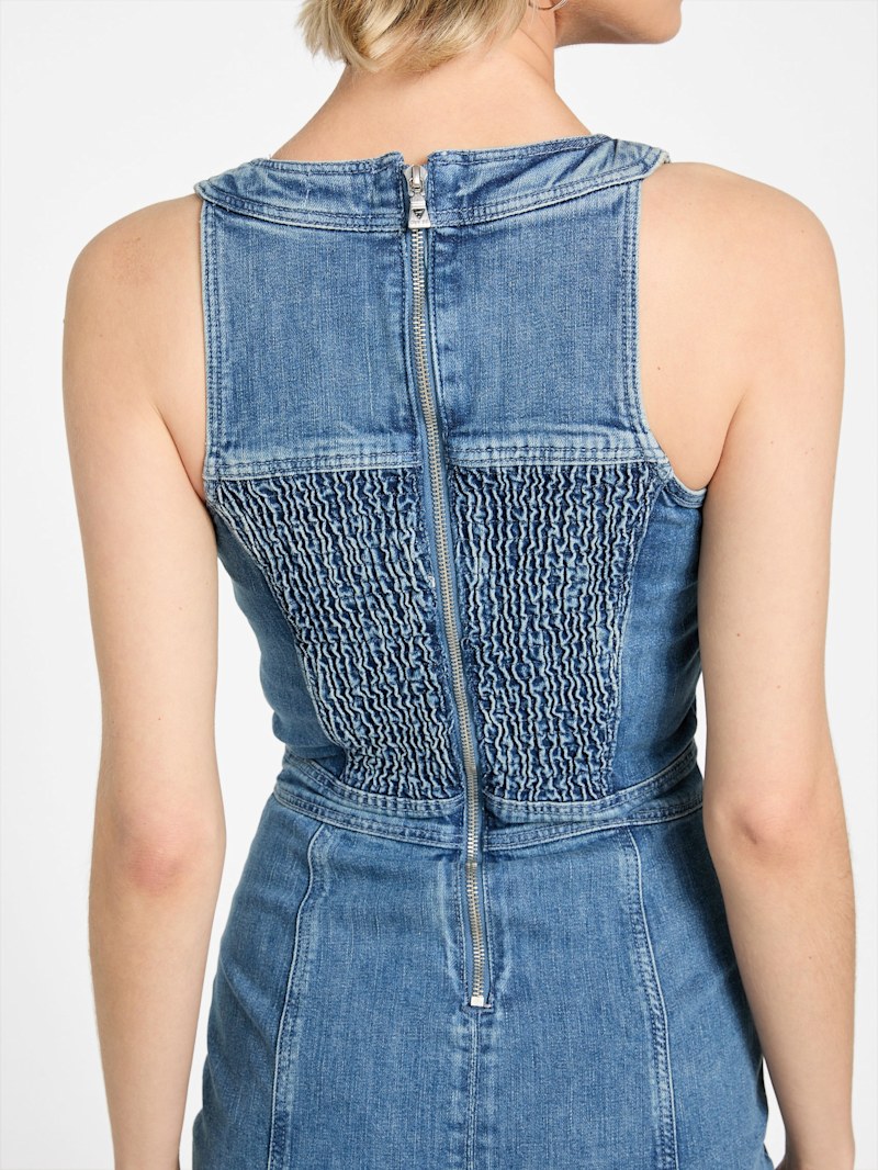 ワンピース GRETA MIDI DENIM DRESS Cinq a Sept Zelda Belted Asymmetric Sleeveless Denim Midi