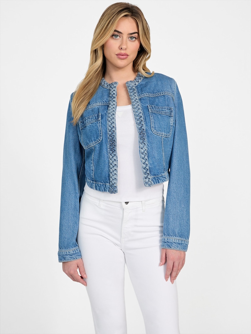 ジャケット ETRO Woman Jacket Blue WRCA007099TUEG0 B3895 ETRO Cropped embroidered denim jacket | NET-A-PORTER