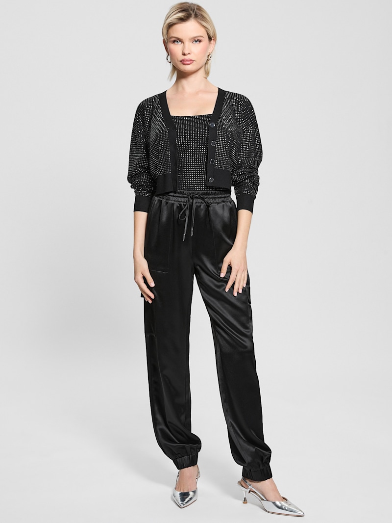 売れ筋商品|||ゲス ニット&セーター アウター レディース Women's Khloe Rhinestone V-Neck Cardigan Sweater Jet Black A996 Khloe Rhinestone Cardigan | GUESS