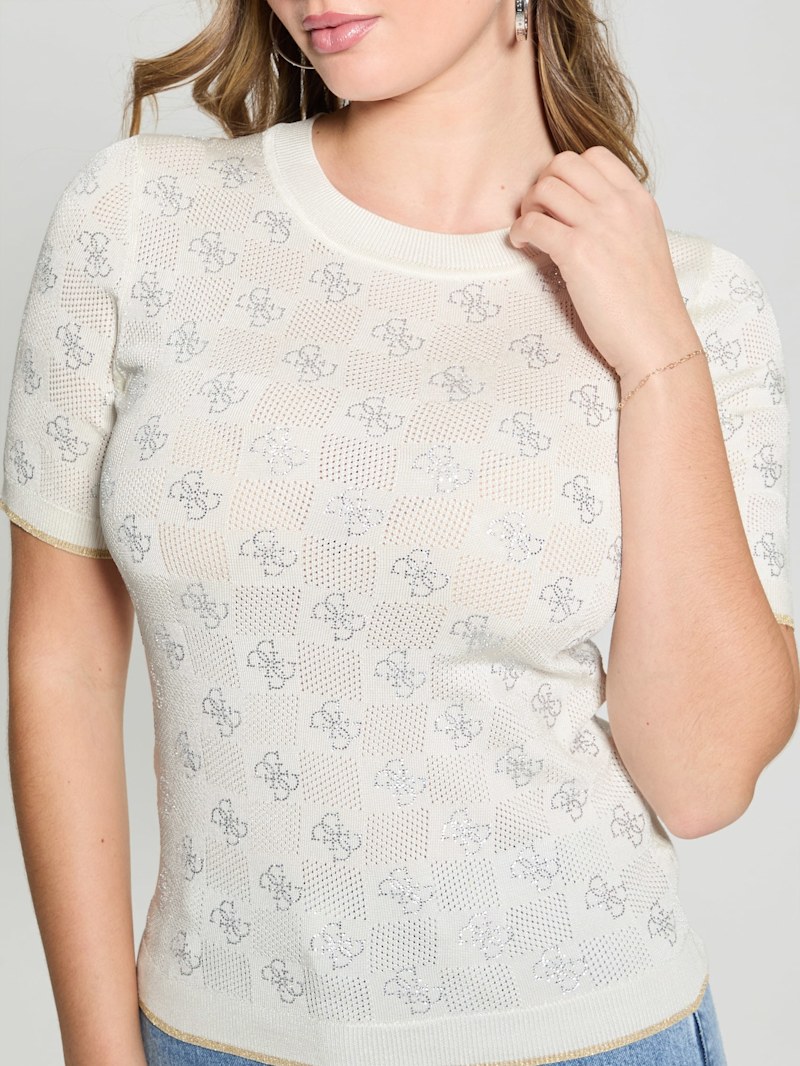 売れ筋商品|||ゲス カットソー トップス レディース Women's Rosie Four-G Rhinestone Sweater Sky High Rosie Quattro G Sweater Top | GUESS