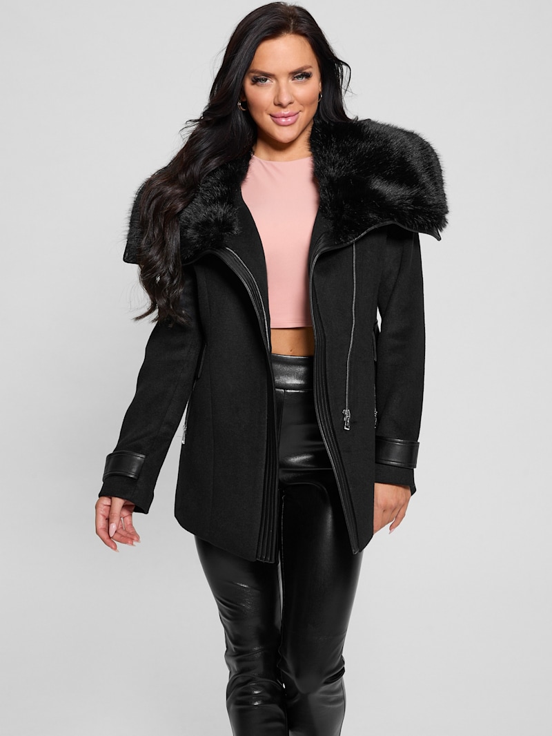 Lilia Faux-Fur Collar Coat | GUESS