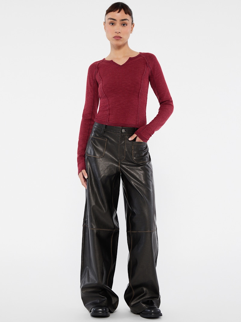 パンツ・ボトムスその他 PATCHY LEATHER WIDE PANTS BLACK Olan Pant | NOUR HAMMOUR | elysewalker