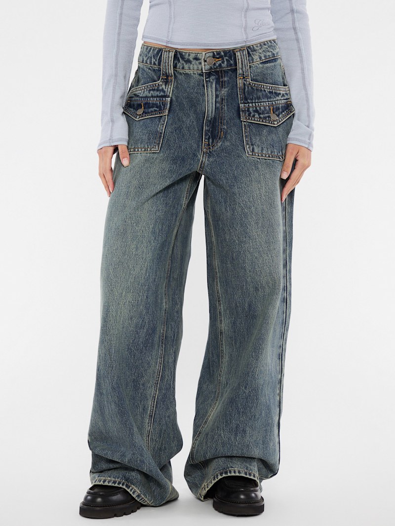【WOOALONG】 Washing curve pocket wide denim pants 우알롱(WOOALONG) Washing curve pocket wide denim pants