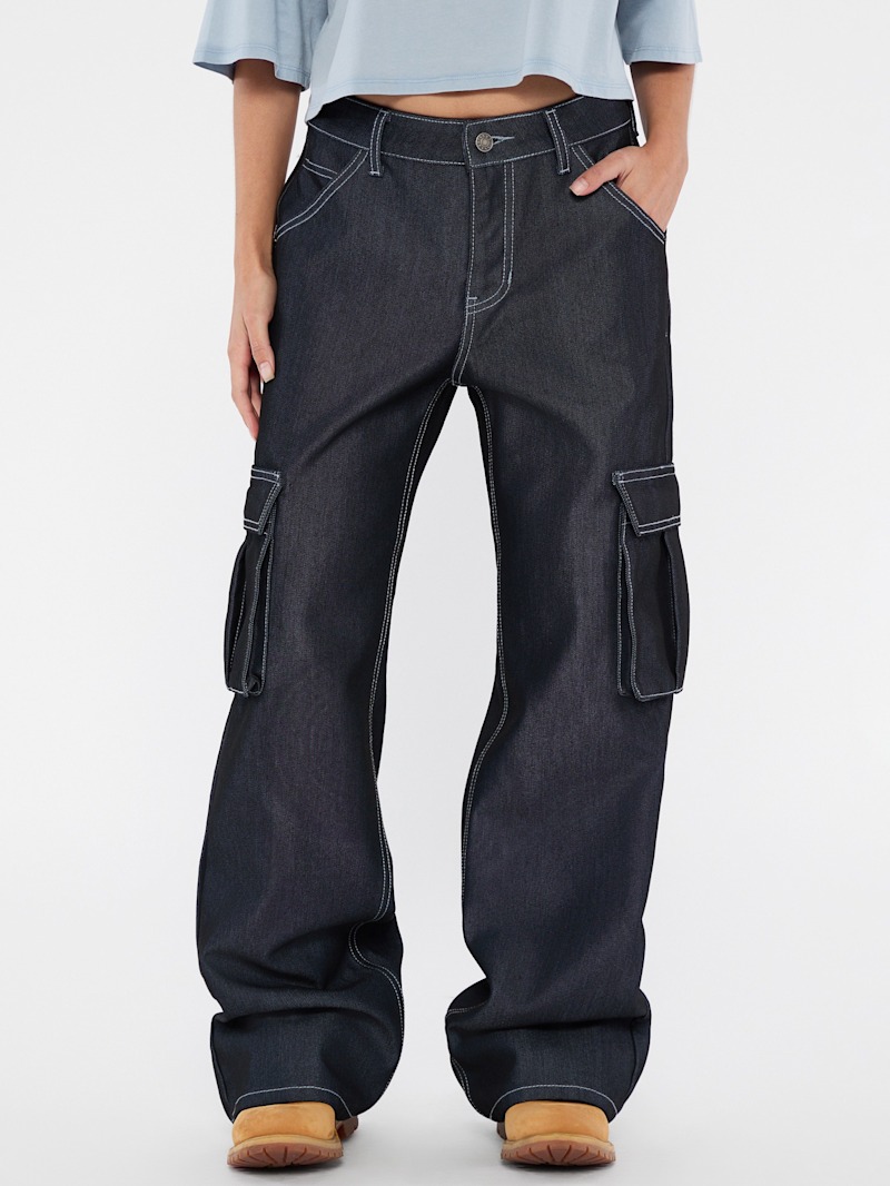 ★人気★GUESS★M-tone Distorted Diamond Wide Denim Pants GUESS Originals Metallic Zip Carpenter Jeans | GUESS