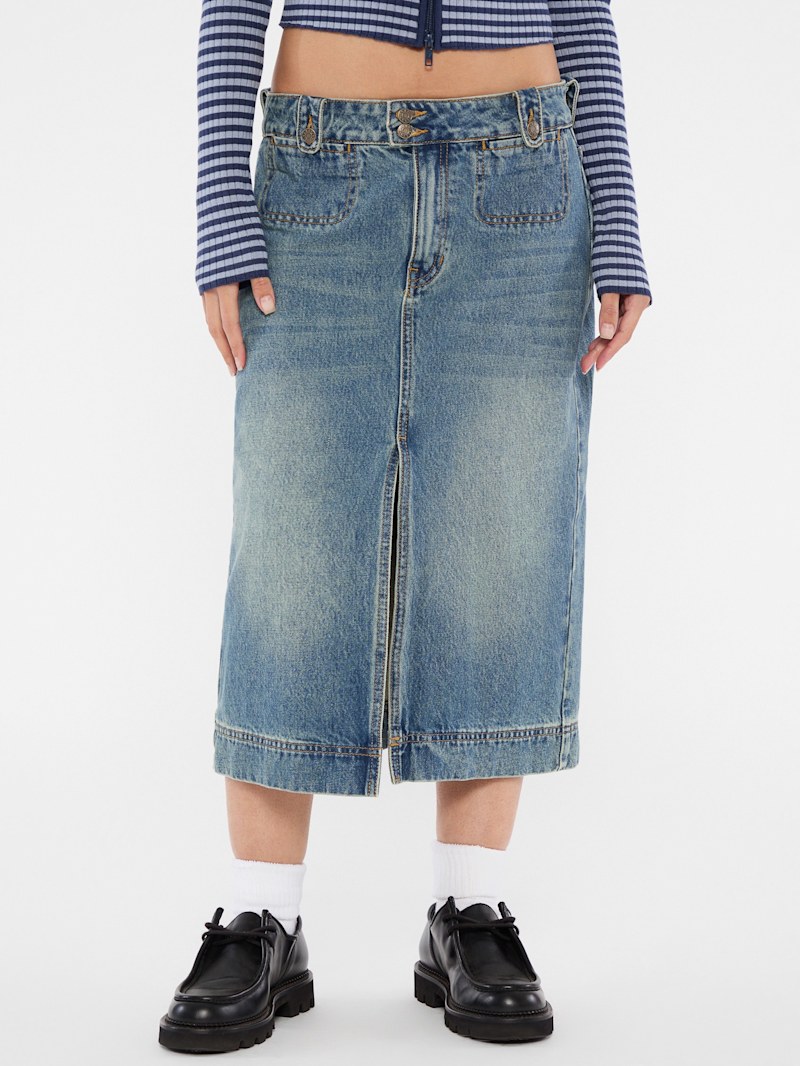 ★ DIAGONAL★ GORED DENIM MIDI SKIRT blue DA241SK01BL Gored Denim Midi Skirt - Blue