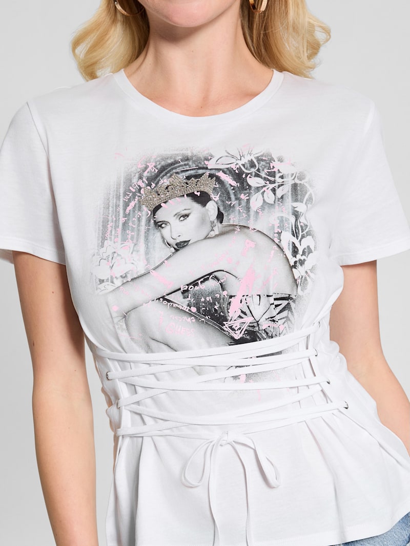 Eco Duchess Graphic Corset Tee | GUESS Canada