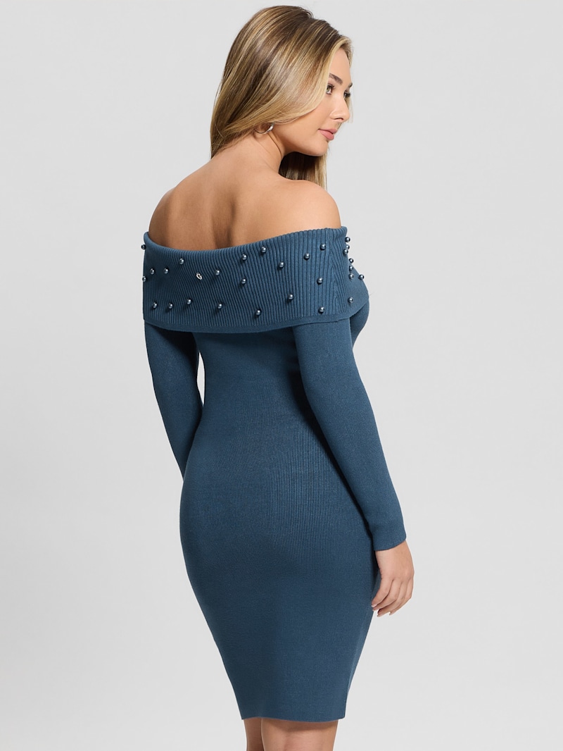 ★THREETIMES★CABLE OFF-SHOULDER DRES Eco Amber Off-the-Shoulder Cable Dress | GUESS