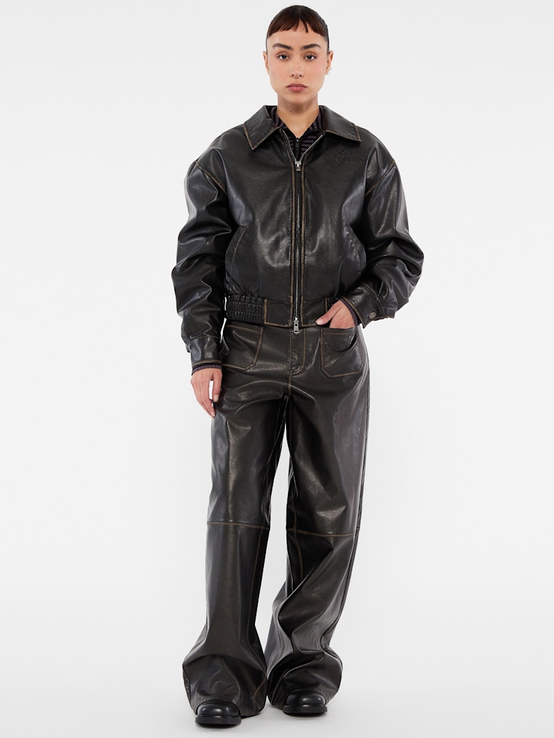 GUESS Originals Distressed Faux-Leather Flight Jacket | GUESS
