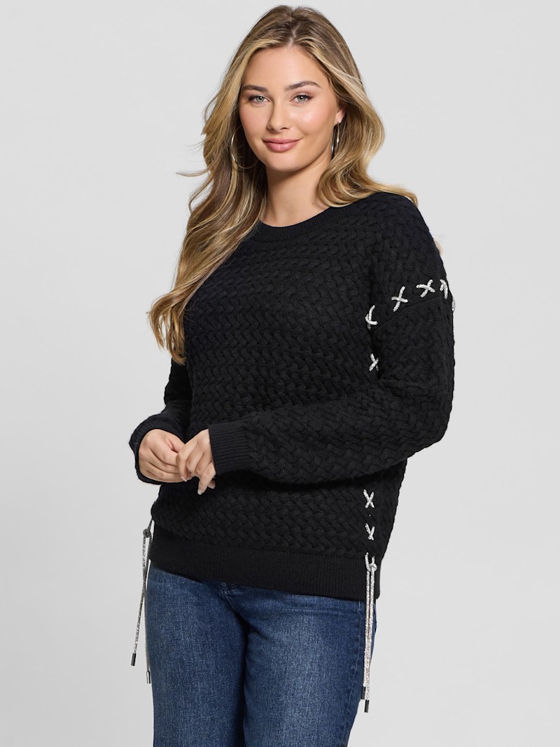 Elliss Rhinestone Wool-Blend Chain Sweater | GUESS