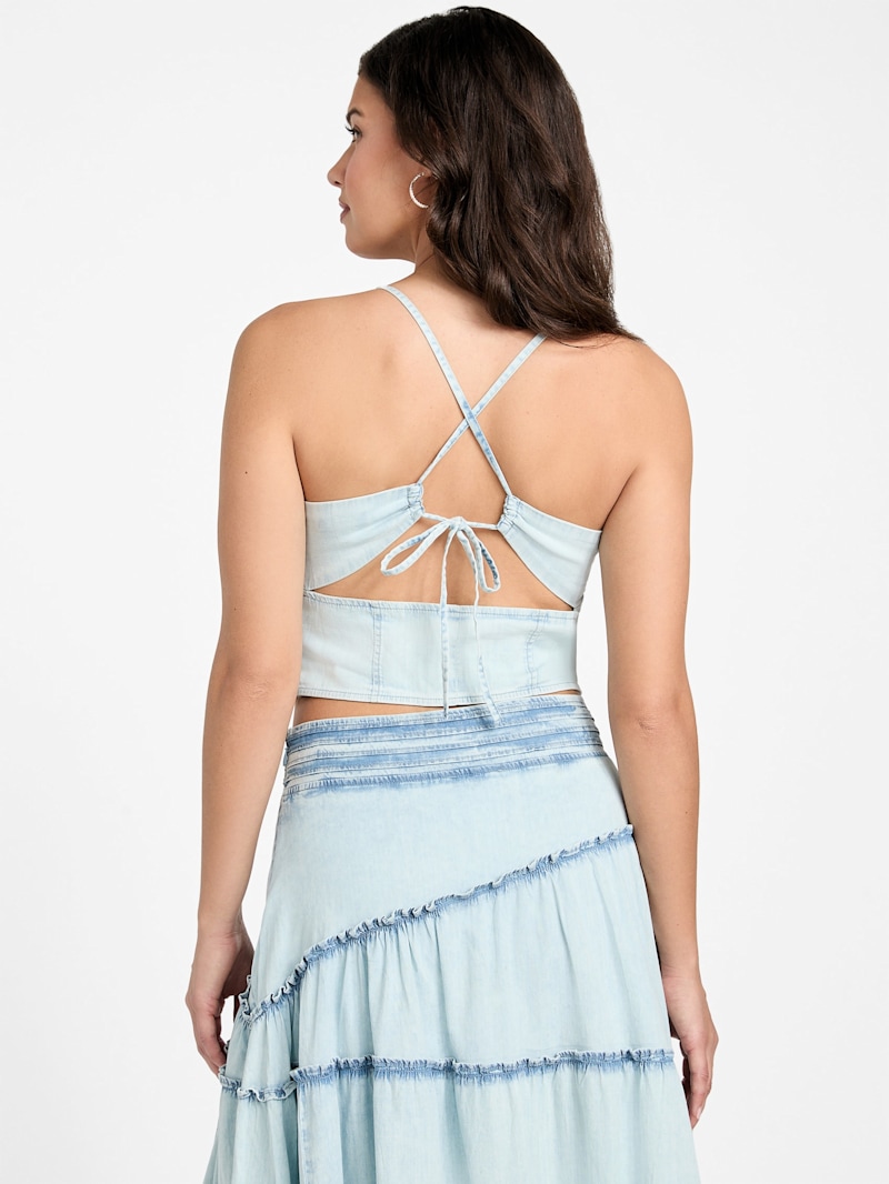 売れ筋商品|||ゲス カットソー トップス レディース Women's Nikki Denim Tie-Back Cropped Top Whimsy Blu Niki Denim Crop Top | GUESS