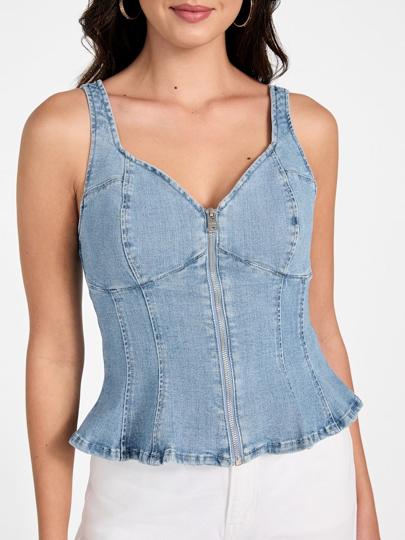 売れ筋商品|||スティーブ マデン カットソー トップス レディース Women's Delta Sleeveless Denim Peplum Top Medium Blue Steve Madden Delta Sleeveless Denim Peplum Top in Blue | Lyst