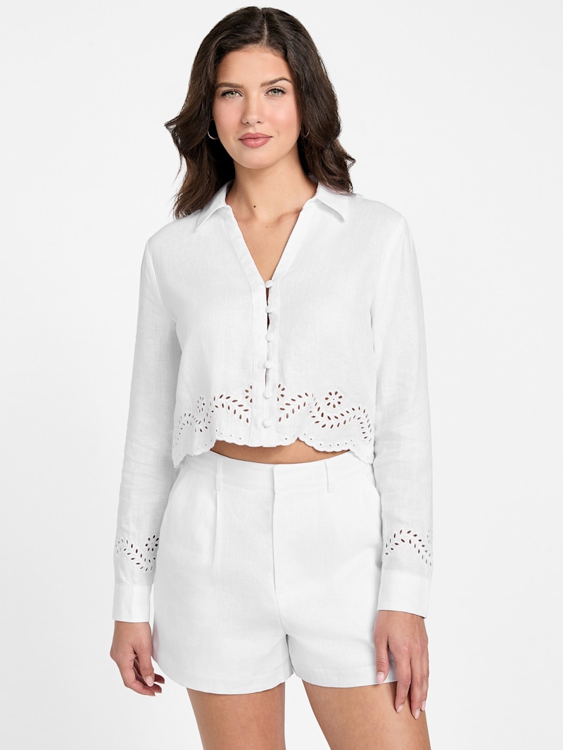 売れ筋商品|||ノクチューン カットソー トップス レディース Women's Ecru Linen Flowy Linen Shirt Open white Organic Linen Jersey Crew Neck Top | EILEEN FISHER