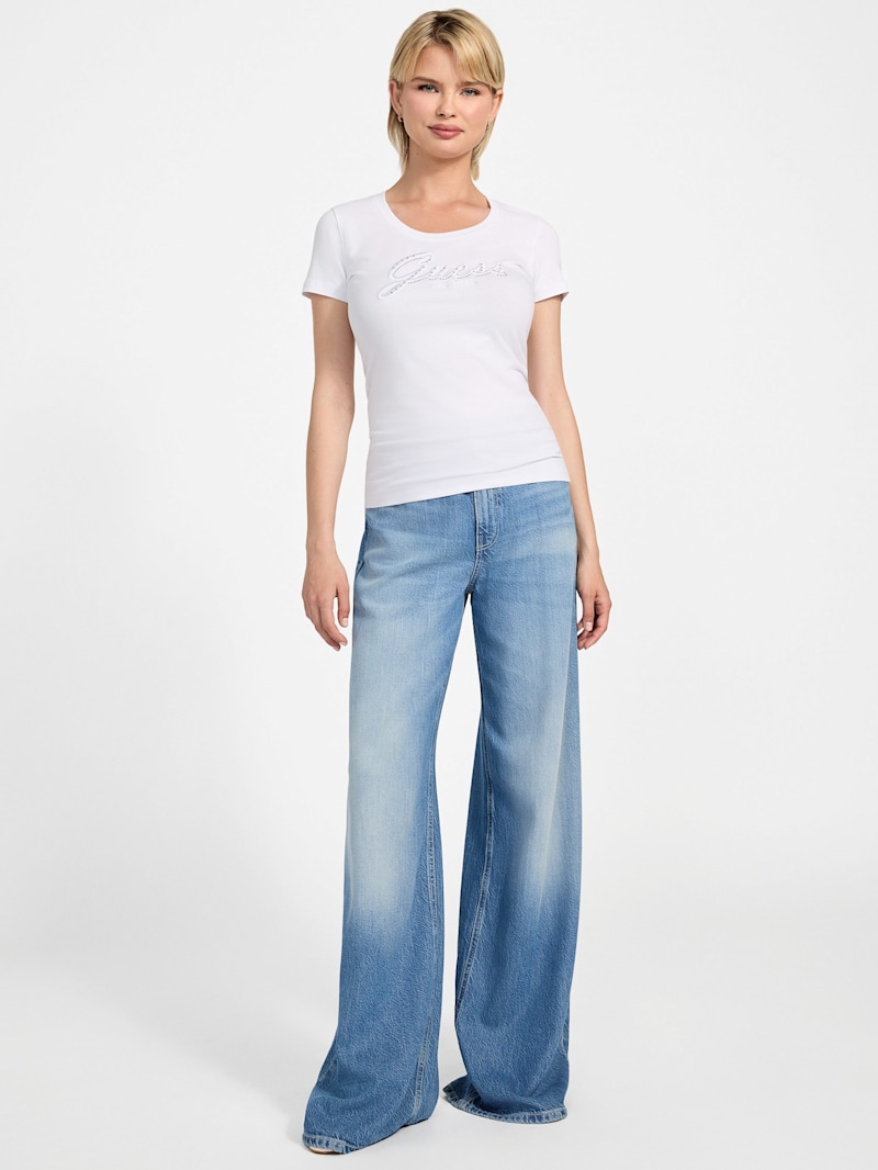 Eco Embroidered Script Logo Tee | GUESS