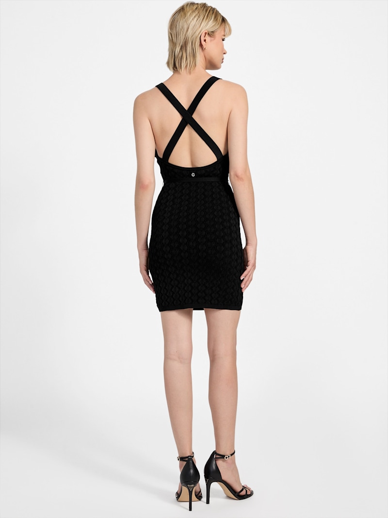 Guess ロゴ入り　ミニワンピース 黒 Silvie Cutout Mirage Dress | GUESS