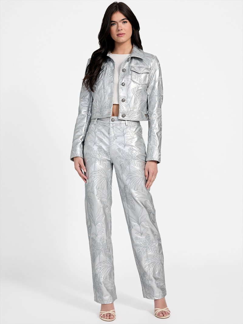 ジャケット・アウター 90s- GUESS silver tracker jacket Clelia Embroidered Trucker Jacket | GUESS