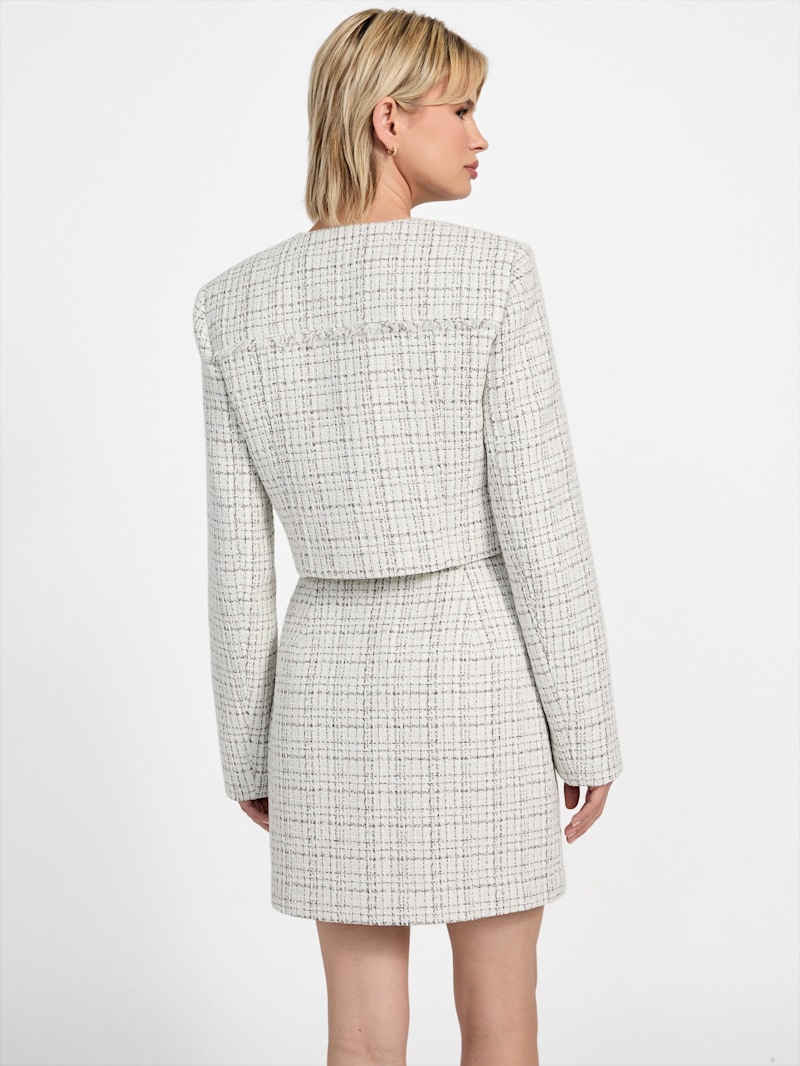 【美品】RANDEBOO Classic tweed jacket 白 F RANDEBOO（ランデブー）の「Classic tweed jacket（ノーカラー