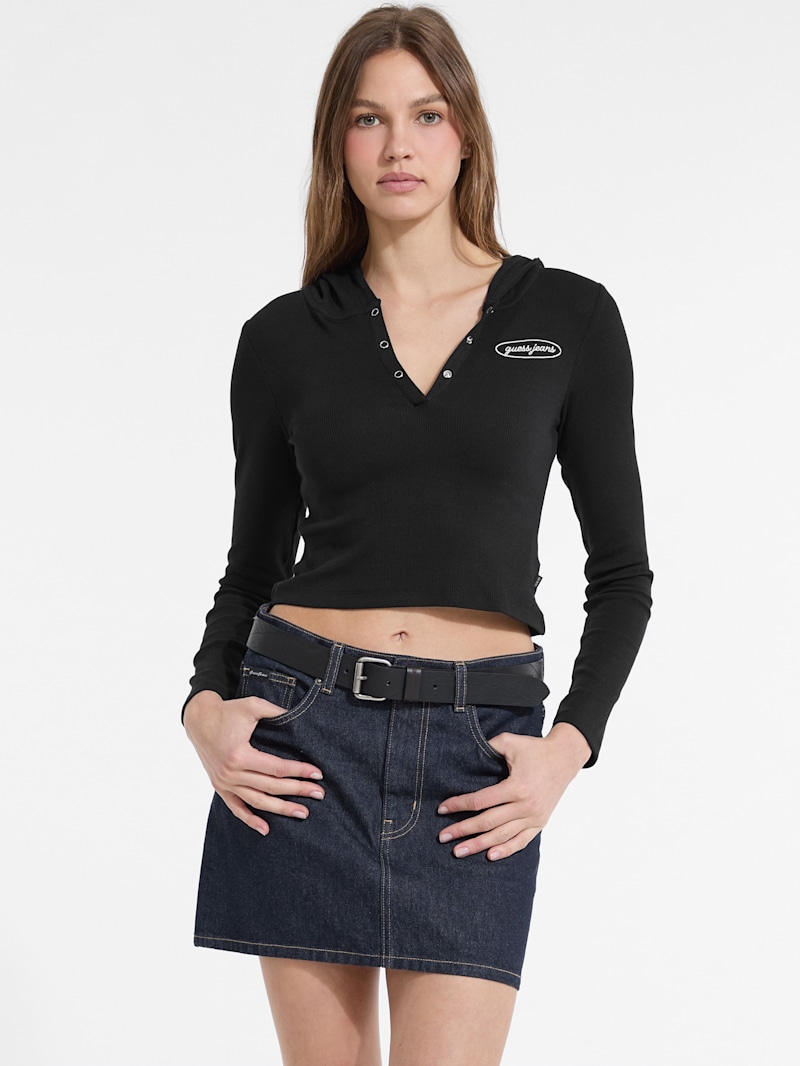 Hooded Embroidered Logo Slim Top | GUESS