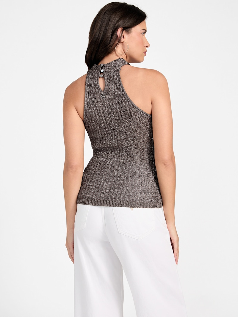 ニット セーター BUTTON HALTER NECK KNIT TOP レディース Ella Keyhole Lurex Sweater Top | GUESS