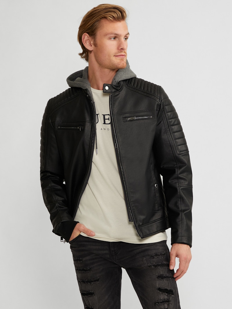 David Faux-Leather Hooded Jacket | GUESS Factory
