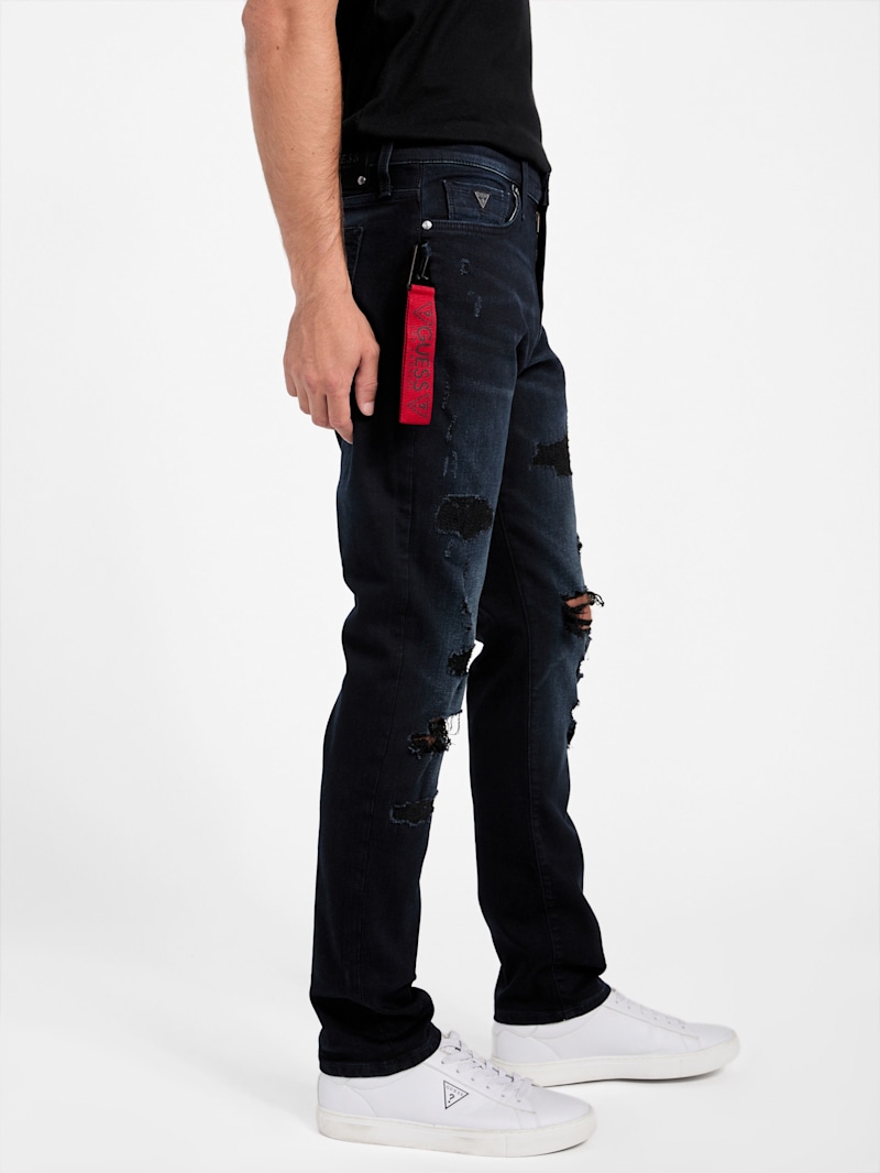 【SCENERITY】22SS★ Black Destroyed Jeans Destroyed Biker Denim - Black – H.ESNTLS