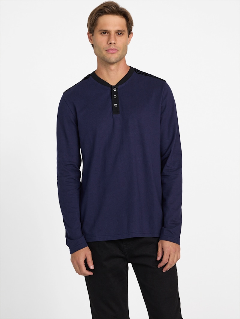 Rickor Logo-Tape Henley Tee | GUESS Factory