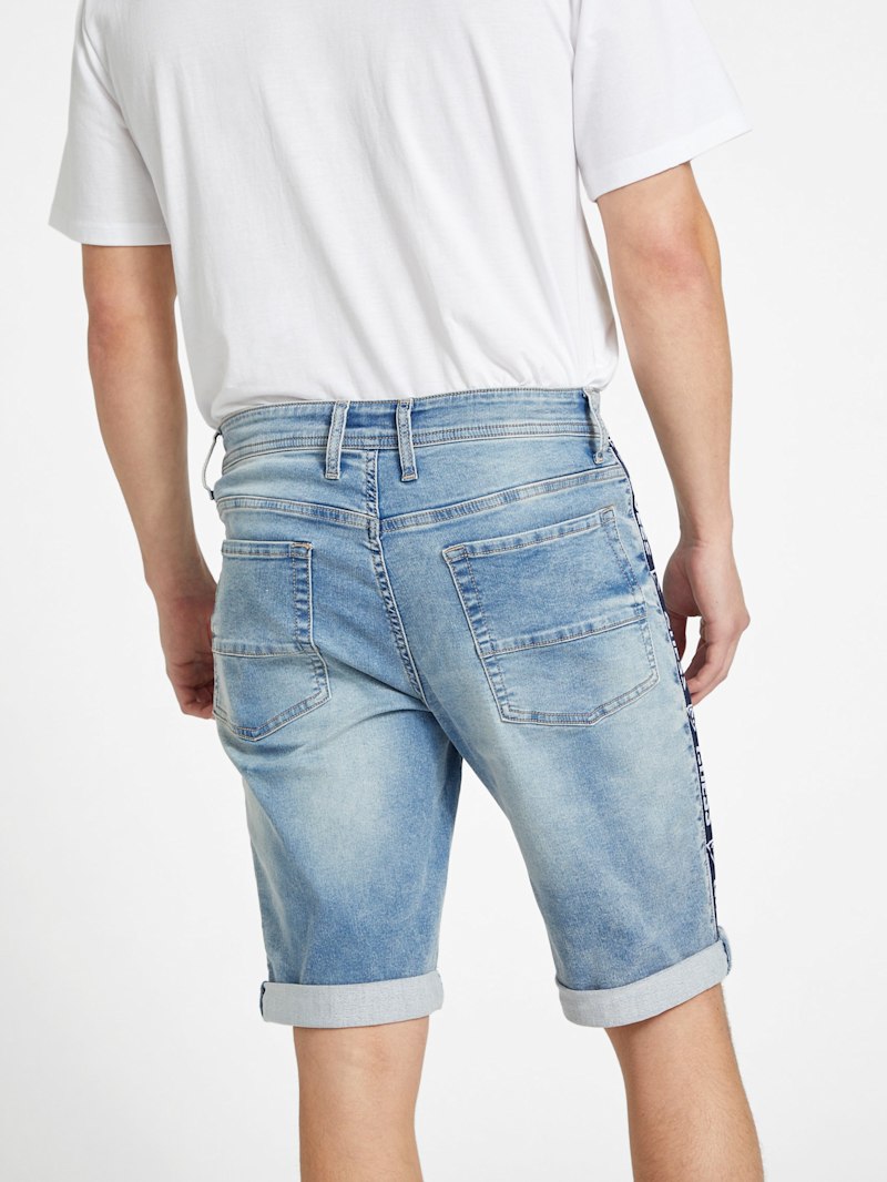 Eco Kyler Logo-Tape Denim Shorts | GUESS Factory Ca