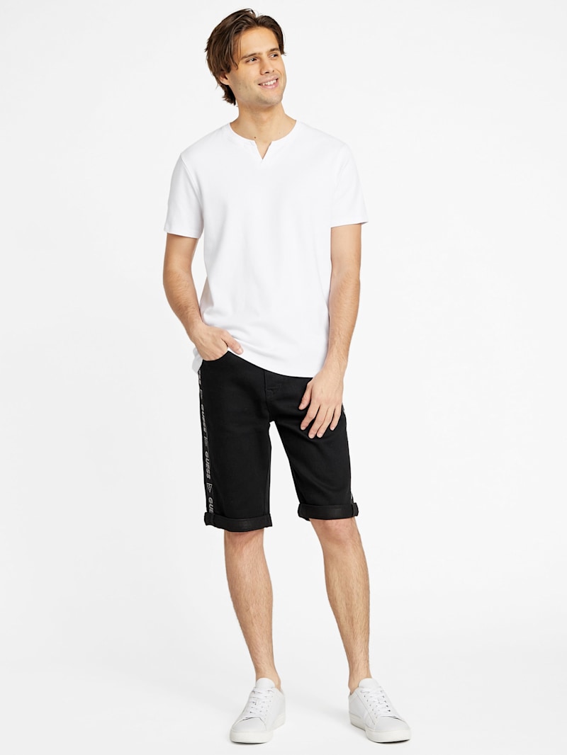 ★韓国人気★Rest & Recreation★LOGO JERSEY SHORTS Eco Kyler Logo-Tape Denim Shorts | GUESS Factory