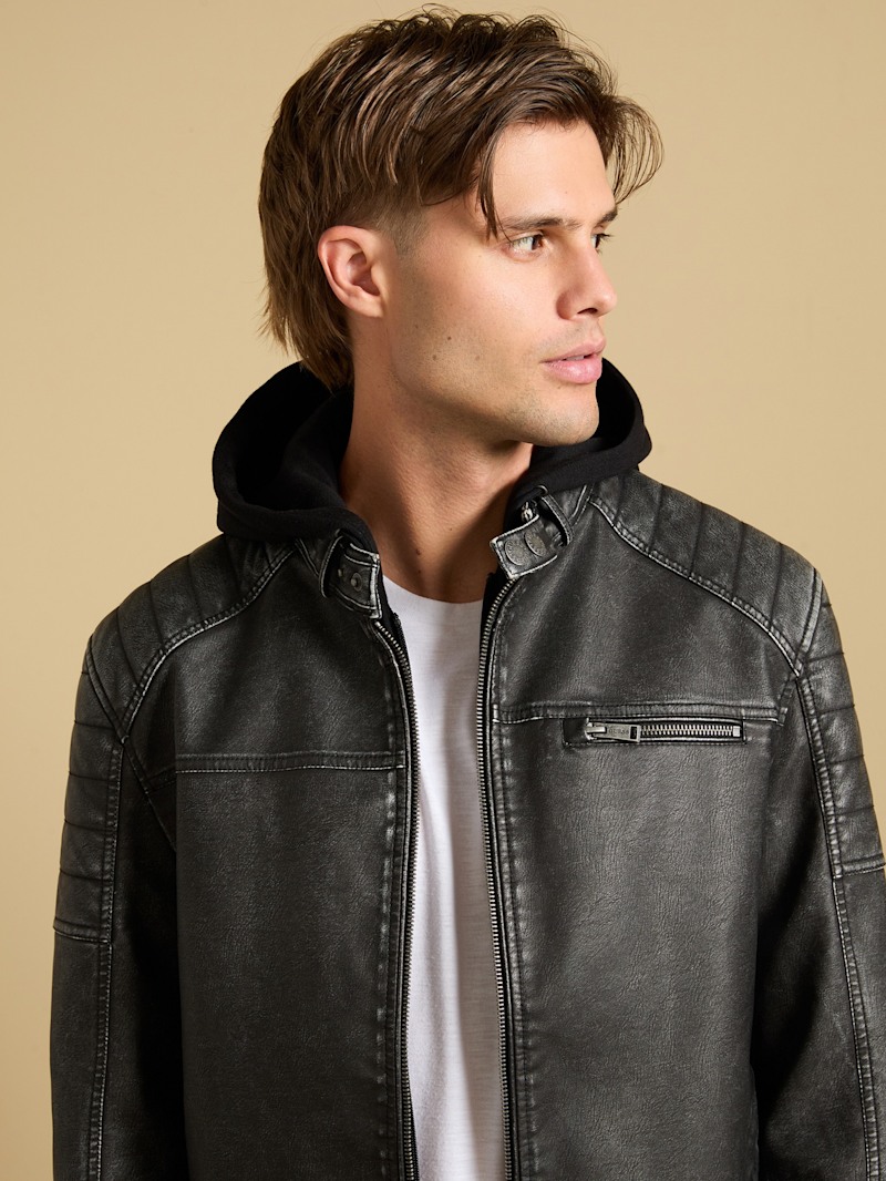 Danilo Faux-Leather Hooded Jacket | GUESS Factory