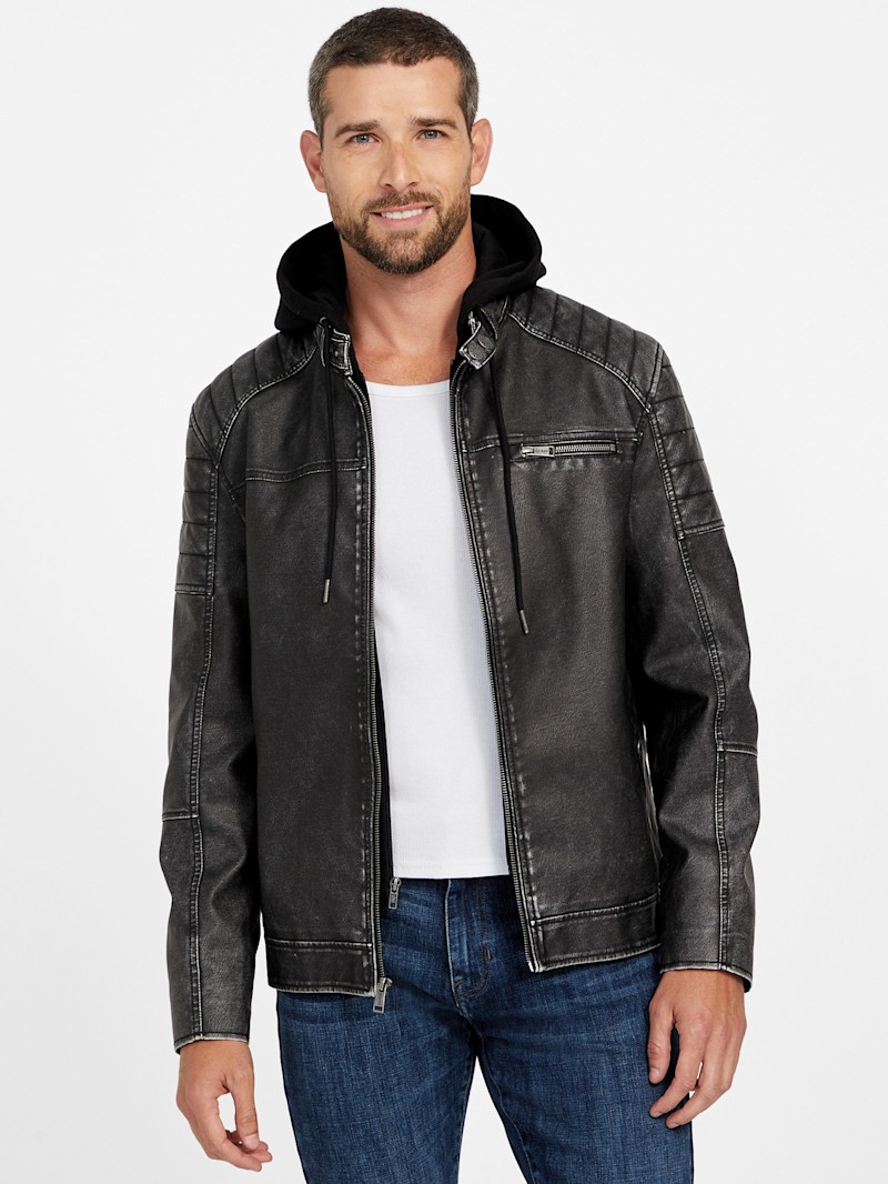Danilo Faux-Leather Hooded Jacket | GUESS Factory