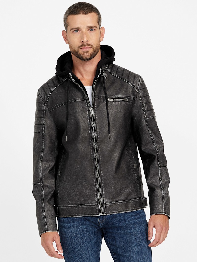 Danilo Faux-Leather Hooded Jacket | GUESS Factory