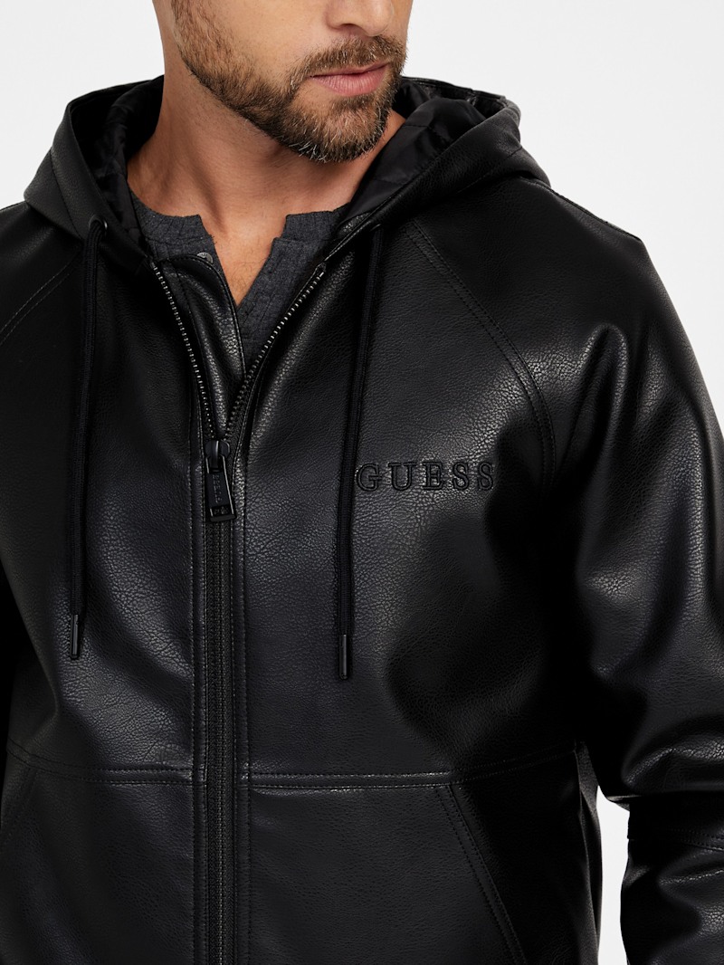 Kevin Faux-Leather Hoodie | GUESS Factory